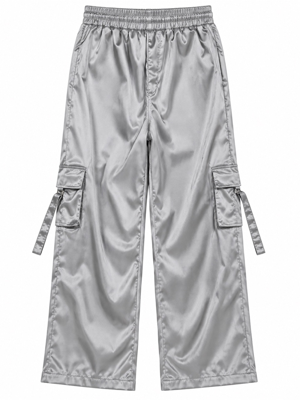 Love J Silver Satin Cargo Pants Wide Leg Size Large NWT